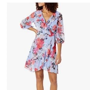 Adrianna Papell Floral Ruffle Wrap Dress
